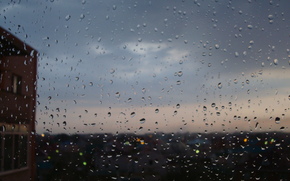 clouds, glass, drops, rain