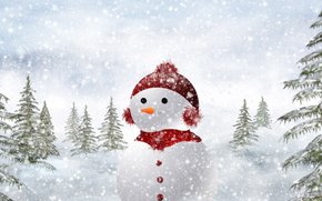 snowman, winter, snow, Trees