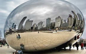 mirror, people, city, Tourists, reflection, Chicago