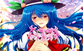 touhou, hinanawi tenshi, girl, bouquet