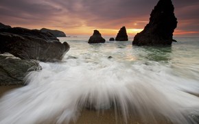 sea, beach, rocks, spray