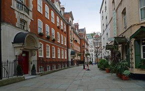 city, Street, road, lampposts, home, Flowers, window, sky