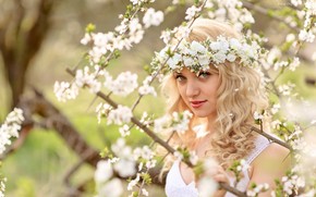 girl, Flowers, garden