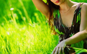 summer, brown hair, girl, greens