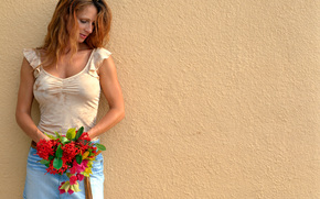 brown hair, background, Flowers