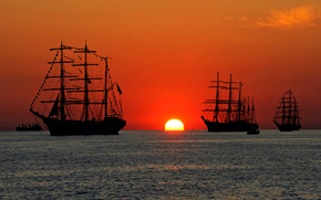 sky, sea, sunset, ship, sailfish