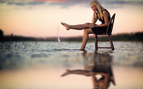 reflection, chair, splash, water, joy, girl