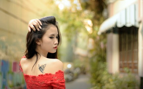 girl, Asian, tattoo