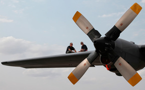 plane, girl, guy, wing