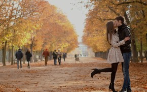 girls, kiss, autumn