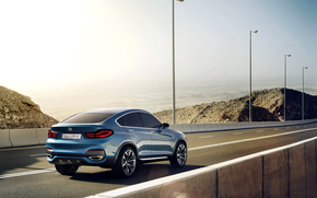 BMW, X4, concept, Car, blue, jeep, boomer, road, asphalt, Pillars, Day, BMW, machine