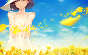 anime, girl, Flowers