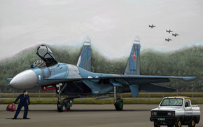 Art, plane, Russia, Russian Su-27 Flanker B