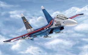 Art, Russia, plane, Russian Su-27UB Flanker C