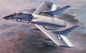 Art, plane, USA, Vought F7U Cutlass