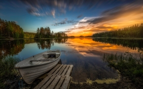 Aklangen, Ringerike, norway, Ringerike, Norway, lake, sunset, boat, trees, reflection