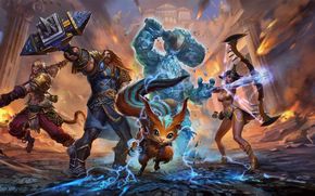 Smite, war, heroes, fantasy, weapons, magick, girl, monsters