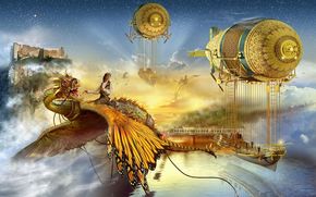 Monde Imaginaire, Castle, Dragon, water, airships, trains, bridges