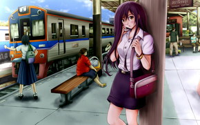 anime, girl, railway station