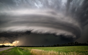 field, road, phenomenon, CLOUDS, storm, vortex