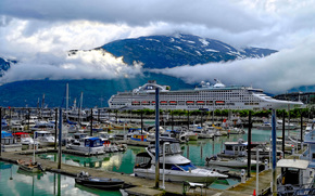 Docked in Skagway, Alaska, port, ship, Yacht, Boat