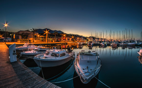 Boat, wharf, night, sea, lights