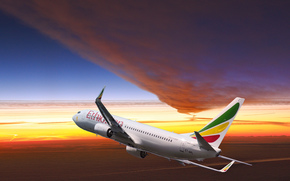 plane, sky, sunset, Ethiopian Airlines