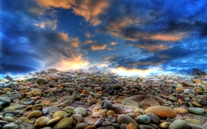 shore, stones, sky, landscape