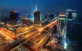 night, Lights, Skyscrapers